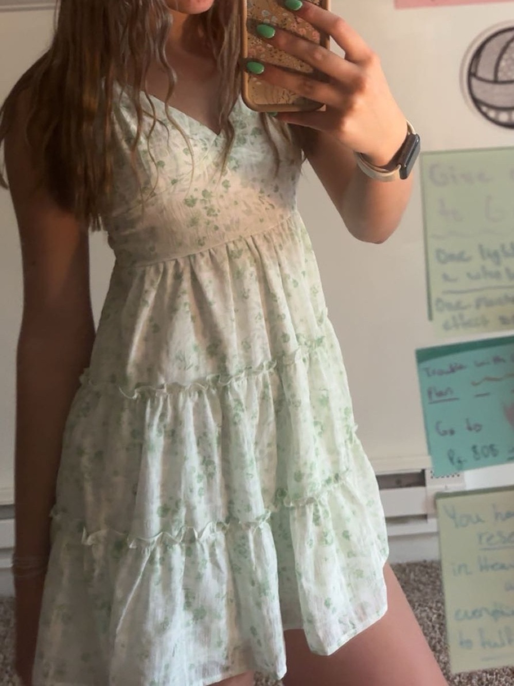Altar'd State Light Green Floral Tiered Sundress for Girls